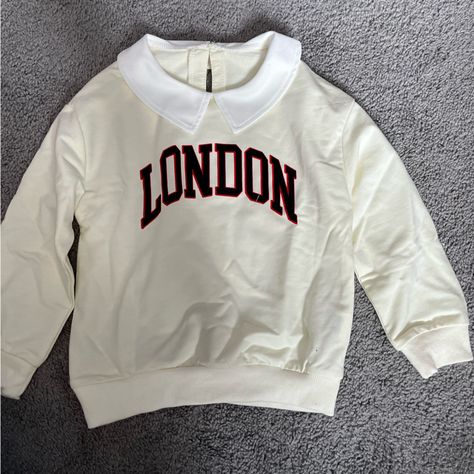 Sweatshirt Says London Size 4t Never Worn Shein Shein Shirts, Collared Sweatshirt, Size 4t, White Collar, Kids Sweatshirt, White Tops, Shirts Tops, Sweatshirts Hoodie, London