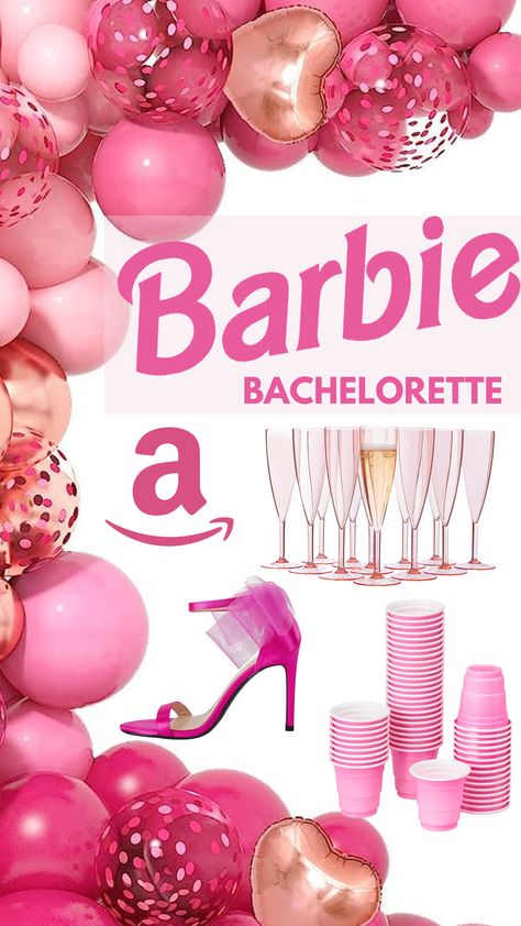 Barbie Bachelorette Cake, Barbie Bachelorette Party Decorations, Barbie Bridal Shower Ideas, Bachelorette Party Barbie, Barbie Themed Bachelorette Party, Paris Theme Party Decorations, Barbie Bachelorette Party, Barbie Night, Bach Party Decorations