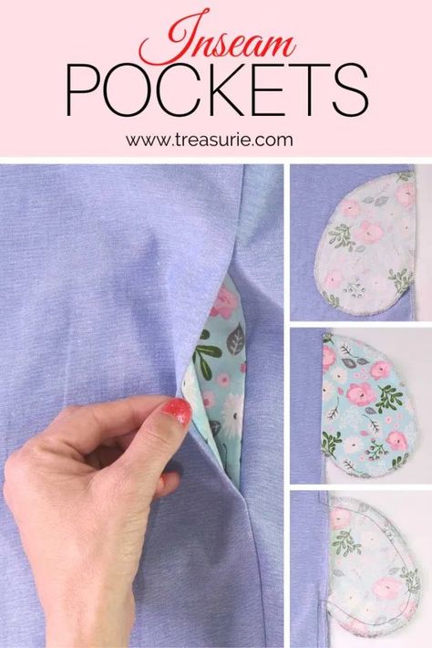 How To Add Pockets To A Dress Sewing Tutorials, Make Pockets Sewing Tutorials, Pockets In Dresses, Side Pocket Sewing Tutorial, In Seam Pocket Pattern, Sewing Side Pocket, How To Sew Hidden Pockets, How To Put Pockets In A Dress, Inseam Pocket Pattern