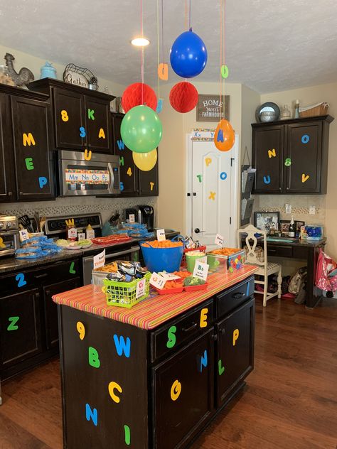 ABC 123 birthday party Numbers Birthday Party, Abc Theme Birthday Party Ideas, Abc Party Ideas, Alphabet Theme Birthday Party Ideas, Abc And 123 Birthday Party Ideas, Alphabet Birthday Party Theme, Alphabet Party Ideas, Abc Theme Birthday Party, Abc Birthday Party Ideas