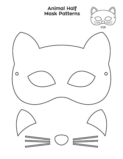 Cat Mask Pattern, Cat Mask For Kids, Diy Animal Mask, Diy Cat Mask, Cat Mask Template, Catwoman Mask, Animal Mask Templates, Printable Animal Masks, Mask Template Printable