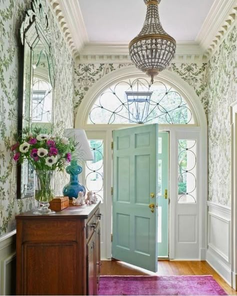 Pretty Entryway, Foyer Wallpaper, Entry Ways, Colour Ideas, Dream House Interior, Dream House Decor, Entry Way, Of Wallpaper, Dream Home Design