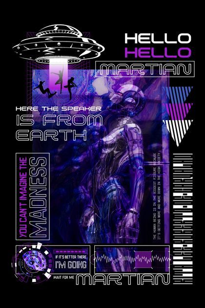 Futuristic Pubmat, Space Poster Aesthetic, Cyberpunk Poster Design, Retro Futurism Graphic Design, Futuristic Design Graphic, Future Graphic Design, Punk Poster Design, Futuristic Graphic Design, Space Poster Design