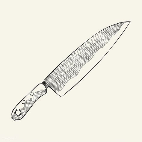 Chef Knife Illustration, Chefs Knife Drawing, Kitchen Knife Drawing, Knife Art Drawing, Chef Knife Drawing, Kitchen Knife Tattoo, Knife Sketch, Knife Illustration, Knife Icon