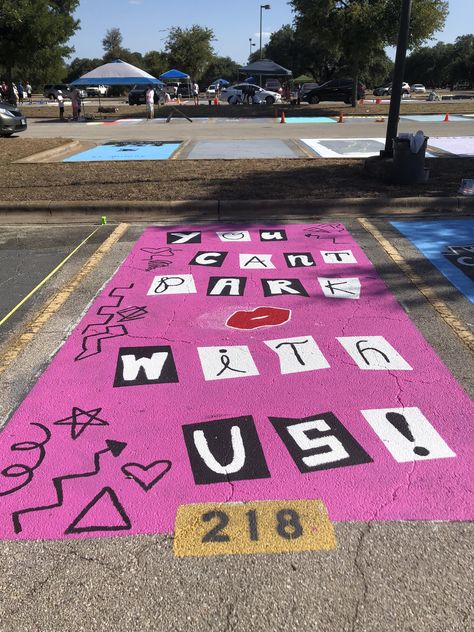 parking spot painting Parking Spot Ideas, Parking Lot Painting, Senior Year Things, Senior Things, Senior Year Fun, Senior Year Pictures, Parking Spot Painting, Spot Painting, Painting School