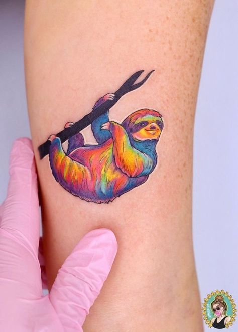 Watercolor Sloth Tattoo, Sloth Tattoos For Women, Sloth Tattoos, Colorful Sleeve Tattoos, Sloth Tattoo, Interesting Tattoos, Tattoo 2023, Cobra Tattoo, Zeus Tattoo