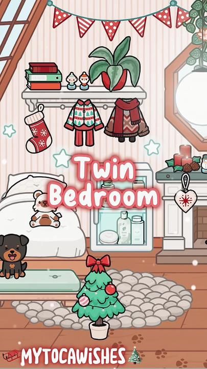 Toca Life Twins Room, Toca Life Christmas House Idea, Toca Boca Christmas Bedroom, Twins Room Toca Boca, Toca Boca Room Ideas For Twins, Christmas House Toca Boca, Toca Boca Twins Room Ideas, Twin Bedroom Toca Boca, Toca Boca Winter House Ideas