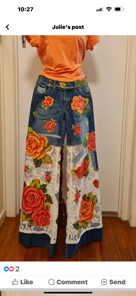 Making Bell Bottoms Out Of Jeans, Boho Jeans Diy, Altered Jeans Diy, Diy Jean Patches Ideas, Diy Patchwork Jeans Tutorials, Old Pants Diy Upcycle, Upcycle Jeans Refashioning, Upcycled Fashion Diy Inspiration, Customizing Clothes