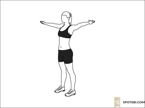 Arm circles exercise guide with instructions, demonstration, calories burned and muscles worked. Learn proper form, discover all health benefits and choose a workout. http://www.spotebi.com/exercise-guide/arm-circles/ Leg Circles Exercises, Sliding Disc Workout, Slide Disc Exercises, Arm Circles Exercise, Shoulder Workout Animation, Full Shoulder Workout, Exercise Gif, Drawing Arms, Stretches Before Workout