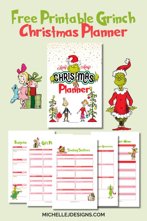 Free Printable Grinch Christmas Planner - Michelle James Designs Printable Christmas Planner, Grinch Playdough Free Printable, Diy The Grinch Decorations, Free Christmas Planner Printables, Christmas Gift Planner Printable Free, Christmas Lists Printable, Grinch On A Bench Ideas, Free Printable Christmas Planner 2024, Printable Christmas List Template