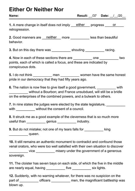 Either Or Neither Nor Exercises PDF Worksheet with Answers - Test 1 Either Or Neither Nor Worksheet, Neither Nor, Practice English Grammar, English Grammar Pdf, English Test, Teaching English Grammar, Good Manners, English Grammar Worksheets, Improve Your English