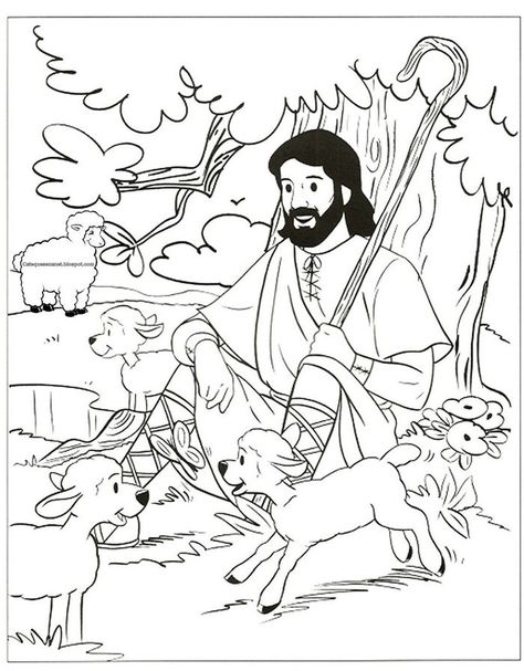 Jesus And The Sheep Resting Coloring Pages, from Animal Coloring Pages blogs #coloring #coloringpages #printable Good Shepherd Coloring Page, Shepherd Coloring Page, Sunday School Coloring Pages, The Lost Sheep, Preschool Coloring Pages, School Coloring Pages, Bible Coloring Pages, Good Shepherd, Coloring Pages For Boys