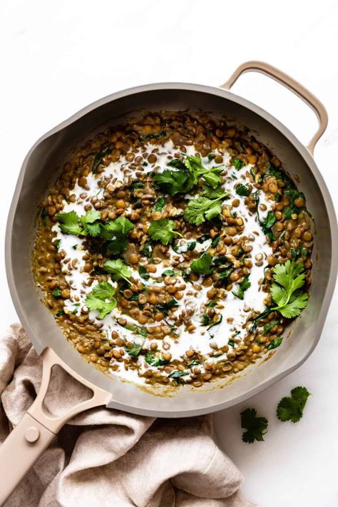 Green Lentil Curry Green Lentil Curry Recipes, Green Lentils Recipe, Green Lentil Dahl, Green Lentil Curry, Protein Entrees, Green Lentil Recipes, Vegan Lentil Recipes, Dhal Recipe, Lentil Curry Recipes