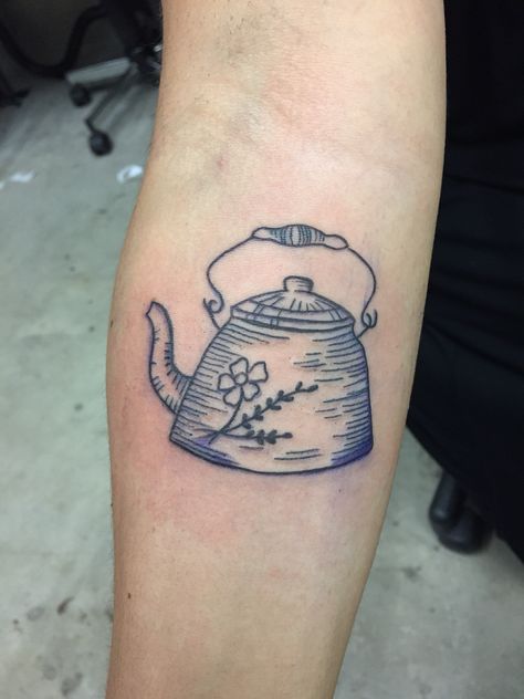 Kettle Tattoo, Tea Kettle Tattoo, Teapot Tattoo, Vintage Tea Kettle, Dad Tattoos, Color Tattoo, Jesus Fish Tattoo, Small Tattoos, Henna