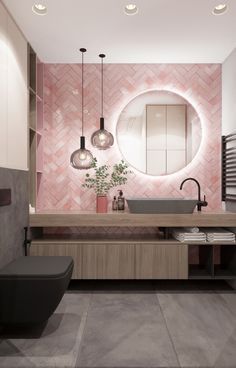 Bathroom Tiles Design, Bathroom Tiles Design Ideas, Bathroom Inspiration Modern, Decor Studio, Small Bathroom Makeover, Pink Tiles, Bathroom Decor Ideas Colors, Bathroom Design Decor, Tiles Design