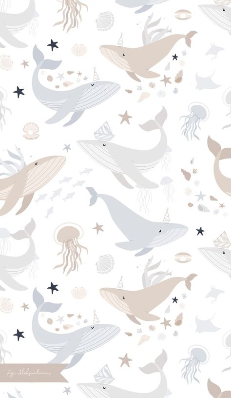 Children Wallpaper, Octopus Pattern, Bedroom Children, Ocean Illustration, Whale Illustration, Scandinavian Kids, Room Children, Sea Illustration, Wallpaper Kids