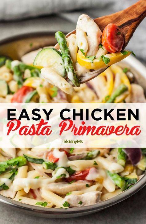 Full of fresh veggies in a parmesan sauce as rich and creamy as it is light, this easy Chicken Pasta Primavera is a perfect clean and healthy pasta dish. #chicken #dinner #cleaneating Pasta Primavera Recipes, Chicken Pasta Primavera, 2b Recipes, Chicken Primavera Pasta, Noom Recipes, Primavera Recipe, Healthy Pasta Dishes, Pasta Primavera Recipe, Cardiac Diet