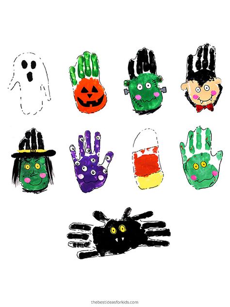 Halloween Handprint Art & Craft Ideas - The Best Ideas for Kids Halloween Handprints, Halloween Handprint Crafts, Handprint Painting, Halloween Handprint, Halloween Art Projects, No Carve Pumpkin Decorating, Halloween Crafts Preschool, Footprint Crafts, Halloween Arts And Crafts