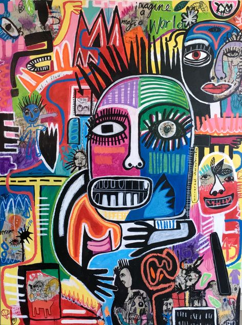 Julia Trembicki, Basquiat Art, Intuitive Art, Sketchbook Art Journal, Expressive Art, Mixed Media On Canvas, Art Brut, Identity Art, To Infinity And Beyond