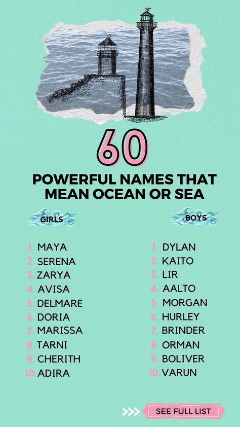 If you are a Thalassophile, someone who loves the sea or ocean, you might want to name your child one of the many unique names inspired by it. Ocean Meaning, Ocean Names, Boy Name Meanings, Fairy Names, Uncommon Baby Names, Powerful Names, Ocean Girl, Fantasy Names, Gender Neutral Names