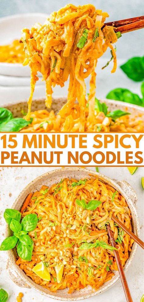 Peanut Noodles Recipe, Thai Peanut Noodles, Spicy Peanut Noodles, Homemade Peanut Sauce, Gluten Free Comfort Food, Dinner Vegetarian, Thai Peanut Chicken, Spicy Peanut Sauce, Peanut Noodles