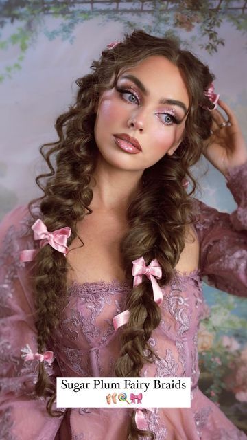 Fairytale Wedding Makeup Looks, Pink Fairy Makeup Halloween, Pink Princess Makeup Looks, Fairy Core Hairstyles, Soft Fairy Makeup, Pink Fairy Makeup, Pink Fairy Aesthetic, Fairy Braids, Fairy Makeup Looks