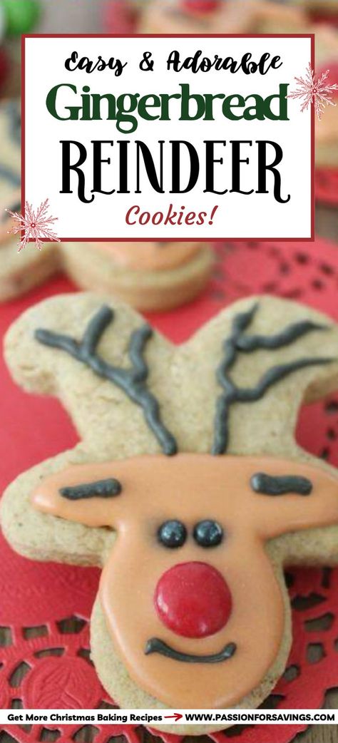 homemade reindeer gingerbread cookies Gingerbread Reindeer Cookies, Simple Christmas Cookie Recipe, Reindeer Gingerbread Cookies, Decorated Gingerbread Cookies, Easy Gingerbread Recipe, Fun Holiday Desserts, Gingerbread Reindeer, Fun Holiday Food, Cookies Love