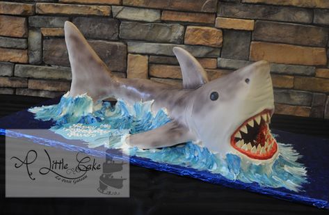 C028 - Shark Custom Cake With Waves Shark Cakes, Shark Birthday Cakes, Shark Themed Birthday, Ocean Cakes, Shark Themed Birthday Party, Shark Cake, Shark Birthday Party, Shark Themed, Animal Cakes