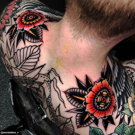 Shoulders Tattoo, Collar Tattoo, Umbrella Tattoo, Shoulder Tats, Tattoo Uk, Peacock Tattoo, Traditional Style Tattoo, Leeds Uk, Bone Tattoos