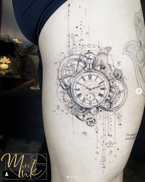 I love the design and look of the gears and the geometrics around the core design. I live the detail of the watch as well Gears Tattoo Design, Gears Tattoo, Gear Tattoo, Miami Tattoo, Core Design, Watch Tattoos, Female Tattoo Artists, Love Tattoos, Girl Tattoos