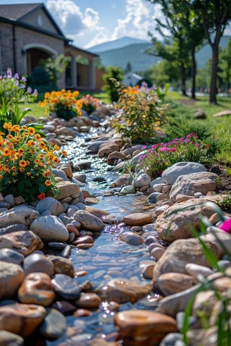 Dry Riverbed Landscaping, River Rock Landscaping Ideas, Maldives Resorts, Landscaping On A Budget, Rock Designs, River Rock Landscaping, Rock Landscaping Ideas, Rock Landscaping, Backyard Privacy