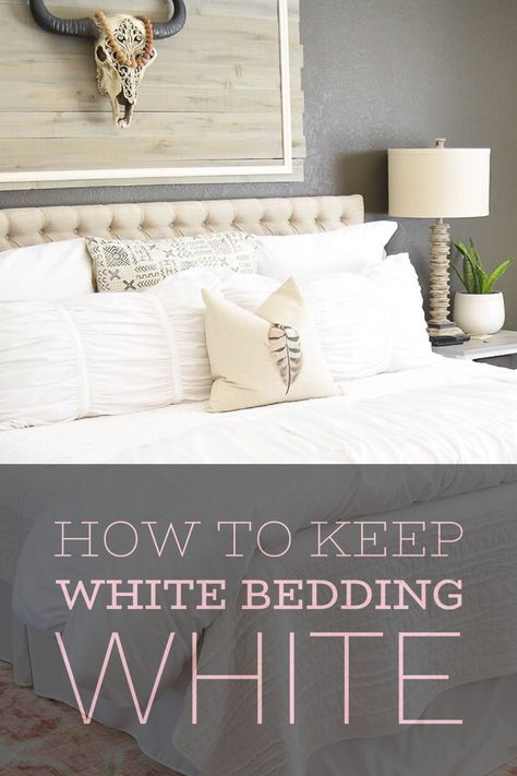 Bedroom White Bedding, White Comforter Bedroom, Bedding Hacks, White Down Comforter, Clean Hacks, Brighten Whites, Bedding White, Cleaning Inspiration, Bedroom White