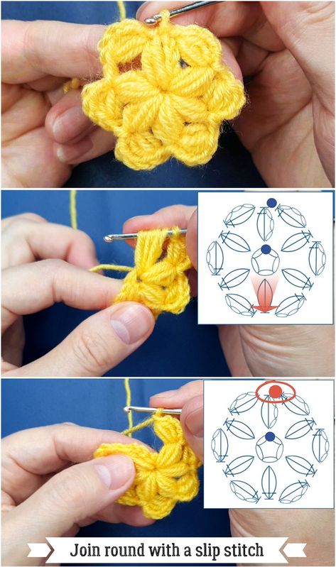 How to crochet Star / Jasmine Puff Stitch Flower in the round – step-by-step video tutorial. For crochet beginner's, it will introduce the weave of simple basic: a chain ring, jasmine puff stitch and slip stitches. The Jasmine Stitch is a way of connecting multiple puff stitches to create a puff flower or star shape. Crochet Petal Stitch, Jasmine Crochet Stitch Tutorial, Jasmine Stitch In Round, Crochet Jasmine Stitch In The Round, Jasmine Stitch Crochet Blanket, Puff Flower Crochet Pattern, Jasmine Crochet Stitch, Crochet Puff Stitch Flower, Jasmine Stitch Crochet