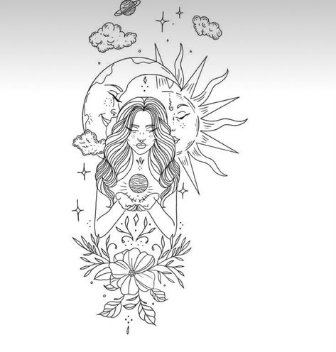 African Queen Tattoo Goddesses, Libra Goddess Tattoo, A3 Drawings, Reading Tattoo, Venus Tattoo, Cute Thigh Tattoos, Mother Nature Tattoos, Mystical Tattoos, Card Tattoo Designs