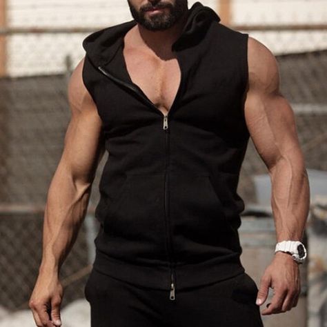 Hooded Sleeveless Zip Up Casual Tank Tops Sleeveless Hoodie Men, Gym Tank Tops Men, Bodybuilding Tank Top, Bodybuilding Clothing, Fitness Tank Top, Cool Winter, Tracksuit Men, Gym Workout Outfits, Body Building Men