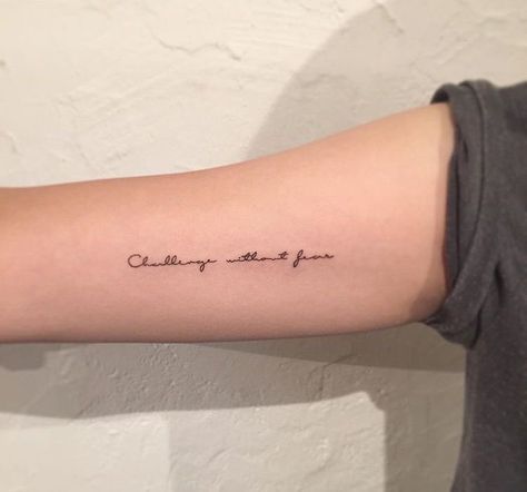 Script Bicep Tattoo, Biceps Tattoo For Women, Women Bicep Tattoo, Tiny Quote Tattoos, Bicep Tattoo Women, Wrist Tattoos Words, Inner Bicep Tattoo, Tattoos Simple, Small Girly Tattoos