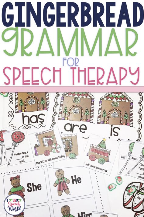 Gingerbread Grammar {plus FREEBIE} for speech therapy Gingerbread Man Speech Therapy Activities, Goals Word, Ginger Breadman, Developmental Therapy, How To Teach Grammar, December Themes, December Weather, Rti Interventions, December Reading