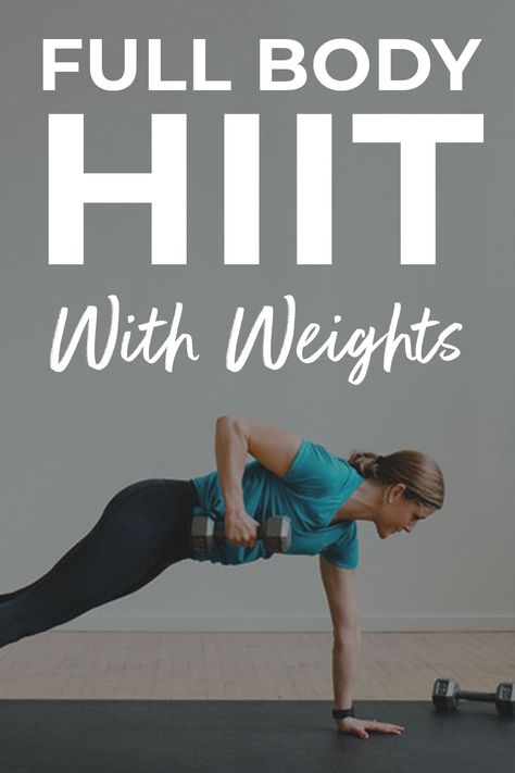 Follow along with this 20-Minute Full Body HIIT Workout for Women! It's the best full body workout you can do at home, combining the fat-burning benefits of HIIT with muscle-building strength training! All you need is 20 minutes and a set of dumbbells for a metabolism boosting fat burning workout. Nine of my favorite strength and HIIT exercises. This full-body workout alternates dumbbell strength training exercises with HIIT cardio exercises to build muscle and burn calories. Hiit Benefits, Full Body Hiit, What Is Hiit, Fat Burning Yoga, Workouts For Women, Full Body Hiit Workout, Build Muscle Mass, Hiit Workouts, Fitness Challenge