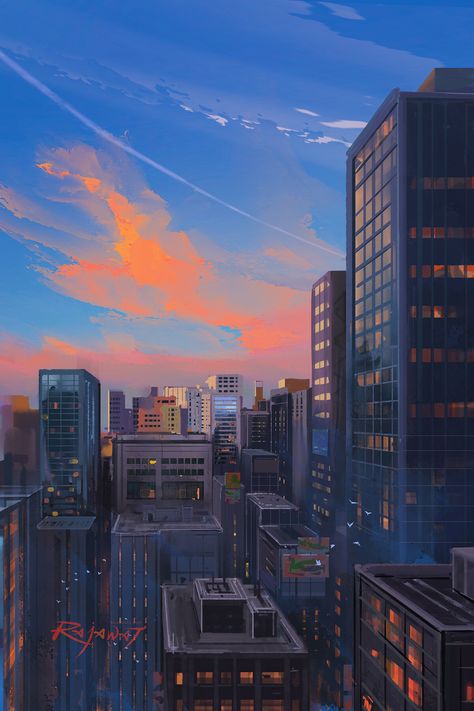 Sunset Procreate, Night Architecture, Cityscape Drawing, Perspective Drawing Architecture, Building Aesthetic, City Sketch, Sci Fi City, Anime City, Scenery Background