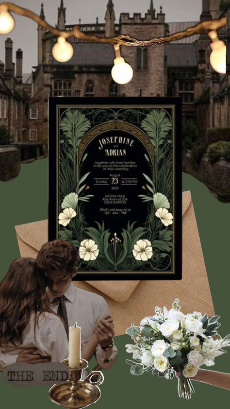 Dark Academia inspired Wedding Invitation Template. Botanical Gothic Style with Green, White and Gold Elements. Instant Download. #weddinginvitation #weddinginvite #Digitaltemplate #digitaldownload #personalize White Gold Wedding Invitations, Green White Gold Wedding, Botanical Gothic, Dark Academia Wedding, Rich Color Palette, Gold Wedding Invitations, White Gold Wedding, Invitation Card Design, Gothic Style