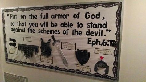 Armor of God bulletin board | Bulletin Boards | Pinterest | Armor ... Armour Of God Bulletin Board, Armor Of God Classroom Decor, Armour Of God Decorations, Castle Sunday School Room, Castle Bulletin Board Ideas, Armour Of God Vbs Decorations, Armor Of God Decoration Ideas, Armor Of God Decorations, Castle Bulletin Board