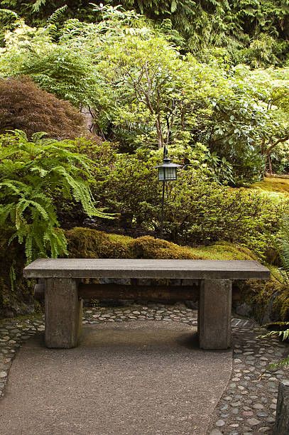 Japanese Garden Seating, Zen Garden Bench, Japanese Garden Furniture, Japanese Garden Bench, Circular Pavers, Japanese Bloxburg, Japanese Stone Garden, Japanese Bench, Internal Garden