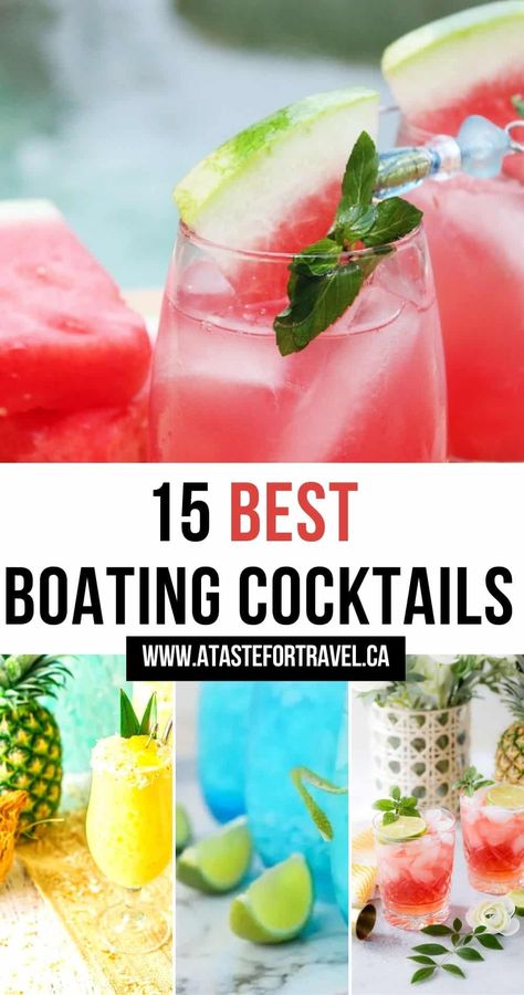 Whether you're yachting, pontooning or relaxing on the dock after a day of canoeing, these easy, breezy boating drinks are made for fun in the sun. From nautically-themed pineapple beverages to tropical rum cocktails, these are the very best boat drink recipes to try this summer. They're all easy to prepare and require no special bar equipment which means more time to relax and enjoy your time boating! Lake Water Alcoholic Drink, Lake Alcohol Drinks, Nautical Themed Alcoholic Drinks, Best Pool Side Drinks, Best Drinks For The Beach, Nautical Drinks Cocktails, Lake Water Cocktail, Boat Drinks Alcohol Easy, Boat Cocktails Drink Recipes