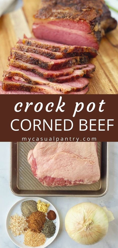 Crock Pot Corned Beef - a delicious St. Patrick's Day tradition, this is a fuss-free recipe for perfectly tender and flavorful corned beef every time. Irish Crock Pot Recipes, Beef Brisket Crock Pot, Corned Beef Seasoning, Irish Meals, Corned Beef Recipes Crock Pot, Brisket Crock Pot, Corned Beef Recipes Slow Cooker, Brisket Seasoning, Crock Pot Corned Beef