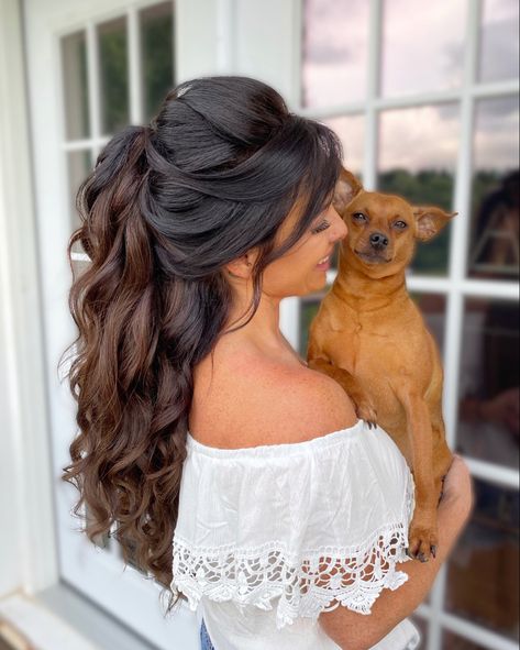 Bridal Pony, Brunette Bridal Hair, Ponytail Bridal Hair, Updos Easy, Rambut Brunette, Hairstyle Easy, Wedding Hair Half, Prom Hairstyle, Easy Hairstyles For Thick Hair