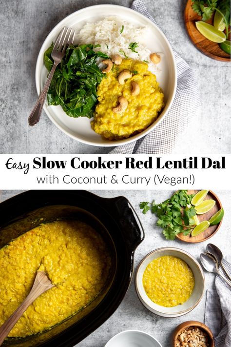 Easy Slow Cooker Dal Slow Cooker Dal, Gluten Free Slow Cooker Recipes, Red Lentil Recipes, Dahl Recipe, Lentil Dahl, Slow Cooker Lentils, Lentil Dal, Vegan Slow Cooker, Slow Cooker Vegetarian