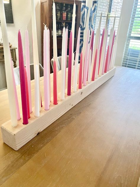 Candle Block Centerpiece, Taper Candle Decorating Ideas, Long Birthday Candles, Wooden Taper Candle Holders, Taper Candle Centerpiece, Long Candle Holder, Tapered Candle Holder, Giant Candles, Candle Board