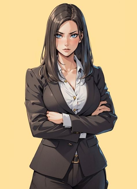 Anime Boss Woman, Anime Female In Suit, Business Woman Character Design, Business Woman Anime, Anime Business Women, Anime Woman In Suit, Anime Suit, Spy Girl, Boss Woman