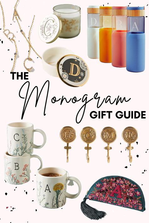 Give a personalized gift this Christmas with a monogrammed present. Shop my Anthropologie monogram gift guide. Monogram Gift Ideas, Necklaces To Make, Monogram Water Bottle, Black And Gold Aesthetic, Monogramed Gifts, Beaded Pouch, Lake Decor, Monogrammed Gifts, Senior Gifts