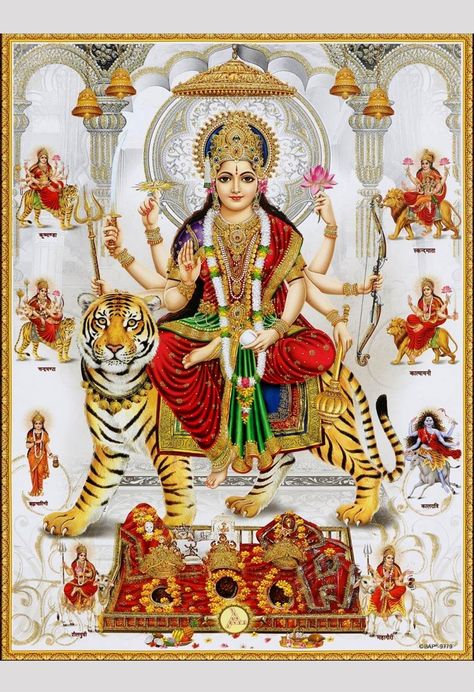 Goddess Amba Ambaji Ambika Sheravali Maa Ambe with 9 forms of Durga (Nav Durga) no.3 Wall Poster Print on Art Paper 13x19 Inches Paper Print - Art & Paintings posters in India - Buy art, film, design, movie, music, nature and educational paintings/wallpapers at Flipkart.com Nav Durga Image, Arjun Gupta, Durga Chalisa, Nav Durga, Lord Durga, Durga Ma, Maa Durga Photo, Happy Baisakhi, Ma Durga